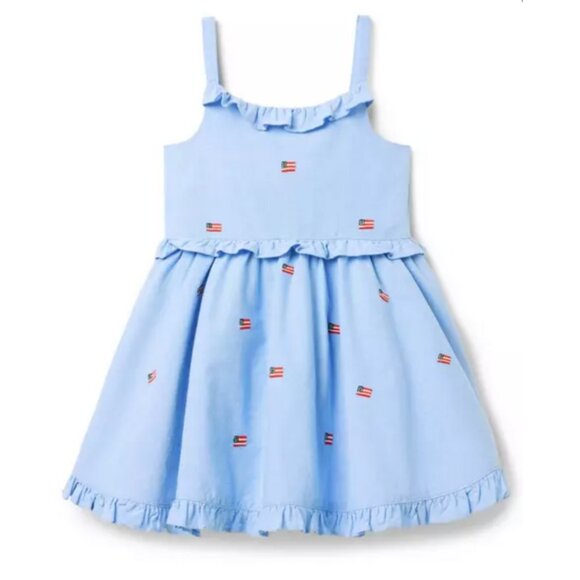 Janie and Jack Embroidered Ruffle American Flag Dress Fully Lined New Wi…